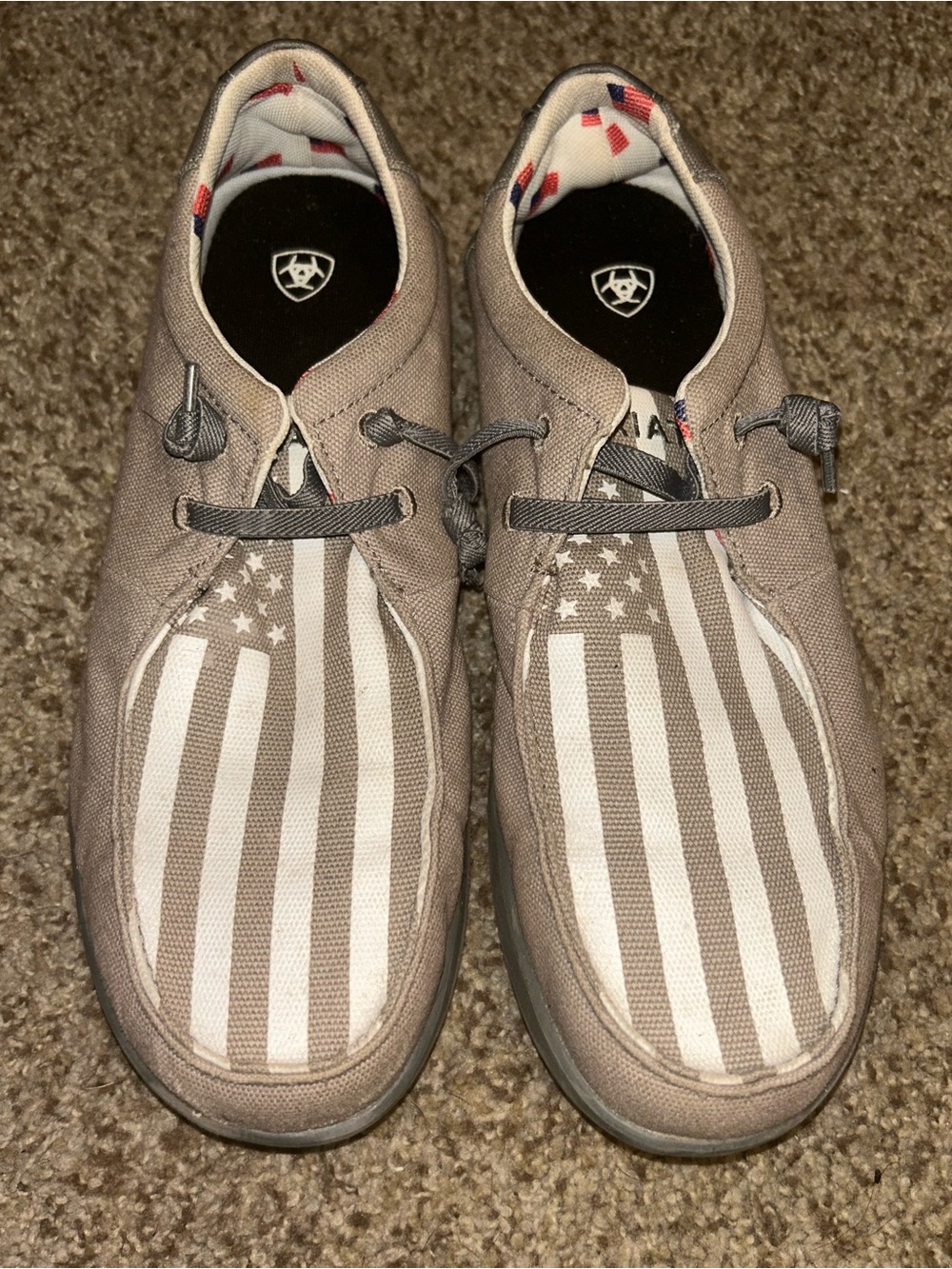 Ariat Men’s Taupe Canvas Boat Shoes with American Flag Print 10D